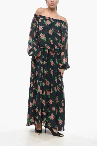 Rotate Birger Christensen Long Chiffon Dress With Floral Pattern