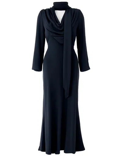 Rotate Birger Christensen Long Draped Dress In Blue