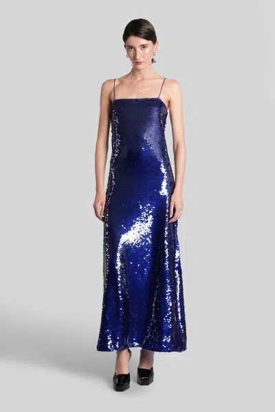 Rotate Birger Christensen Long Dress In Blue Polyester