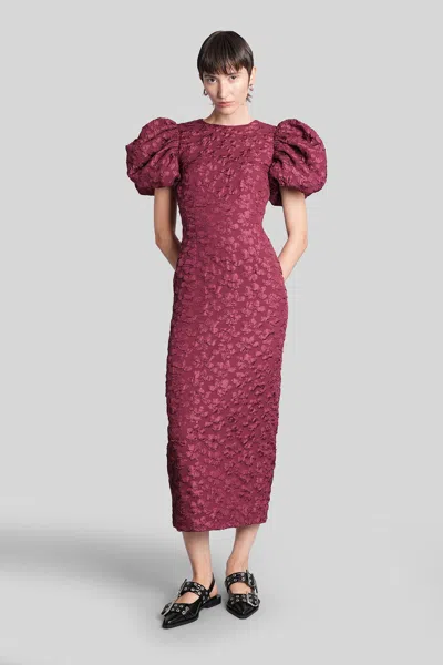 Rotate Birger Christensen Long Dress In Bordeaux Polyester In Burgundy
