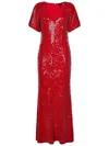 Rotate Birger Christensen Sequins V-neck Midi Dress In Red