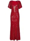 Rotate Birger Christensen Sequins V-neck Midi Dress In Red