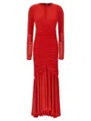 Rotate Birger Christensen Mesh Longsleeve Maxi Dress In Rosso