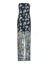 Rotate Birger Christensen Long Dress With All-over Floral Motif And Semi Sheer Lower Part In Tech Fabric In Black Comb
