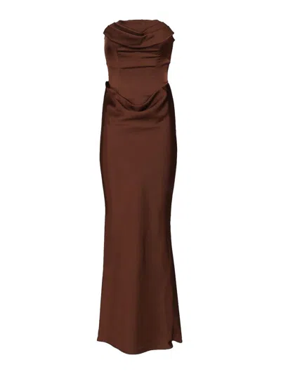 Rotate Birger Christensen Rotate Structured Bodice Long Dress With Back Zip Closure In Burgundy