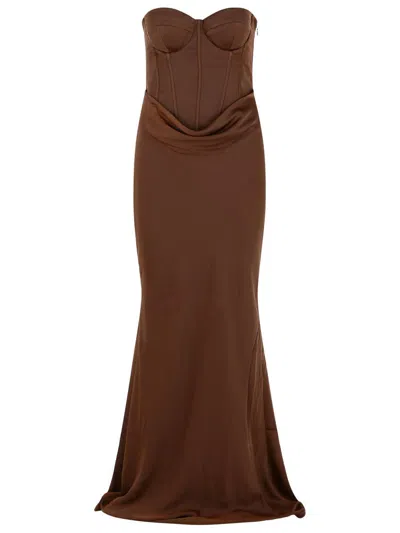 Rotate Birger Christensen Long Dress With Corset In Brown