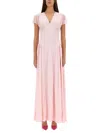 Rotate Birger Christensen Rotate Long Dress With Draped Silhouette In Pink