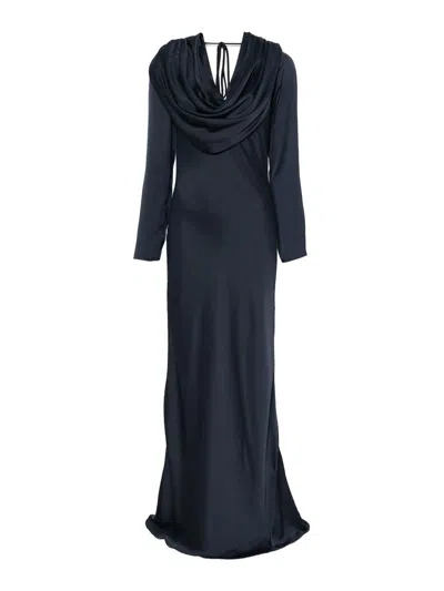 Rotate Birger Christensen Long Dress With Shawl Neckline In Blue