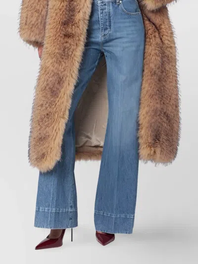 Rotate Birger Christensen Long Faux Fur Open Front Coat In Nude