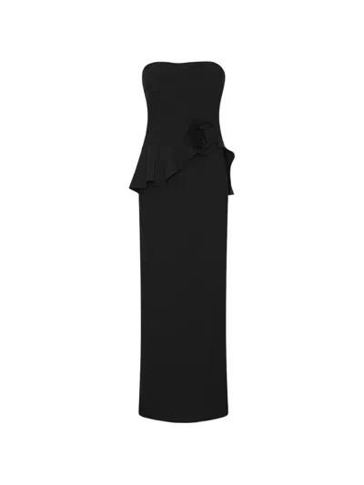 Rotate Birger Christensen Maxi Dress With Strapless Design And Floral Applique In Black