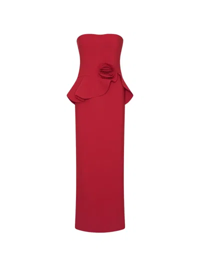 Rotate Birger Christensen Long Flower Strapless Dress Red