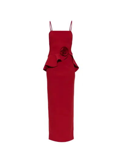 Rotate Birger Christensen Rotate Peplum Flower-detail Maxi Dress In Red