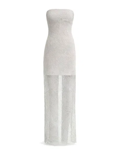 Rotate Birger Christensen Strapless Long Lace Dress With Intricate Floral Patterns In White