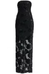 Rotate Birger Christensen Floral Mesh Strapless Maxi Dress In Black