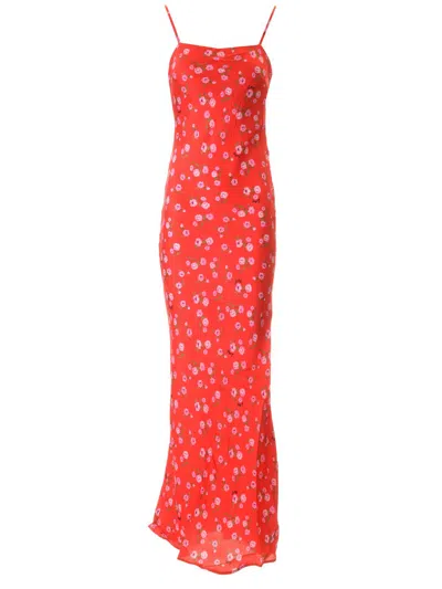Rotate Birger Christensen Long Printed Dress In Rosso