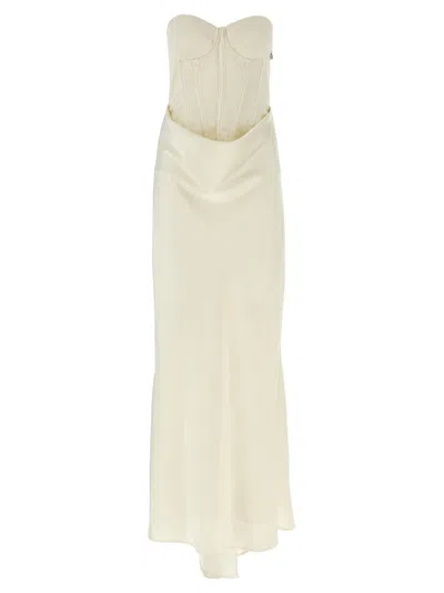 ROTATE BIRGER CHRISTENSEN ROTATE BIRGER CHRISTENSEN LONG SILK-EFFECT DRESS WITH PADDED CORSET