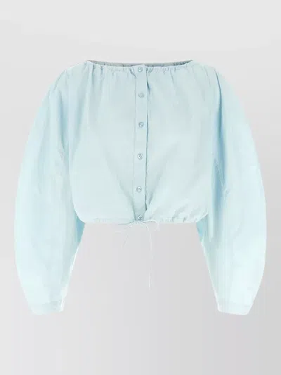 Rotate Birger Christensen Long Sleeve Crop Top Elastic Hem Tie In Blue