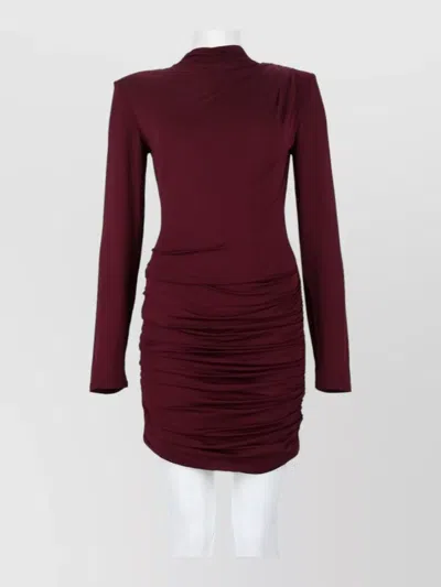Rotate Birger Christensen Long Sleeve Dress Ruched Detail Design In Red