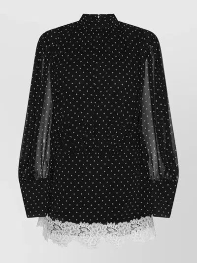 Rotate Birger Christensen Long Sleeve Lace Polka Dot Mini Dress In Black