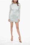 Rotate Birger Christensen Long Sleeve Open Back Dress With Sequins And Shoulder Pads