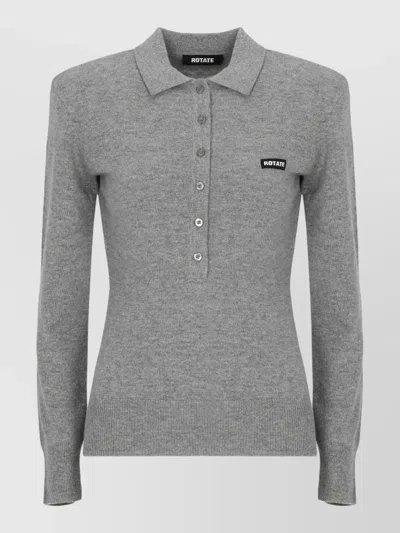 Rotate Birger Christensen Gray Structured Long-sleeved Polo With Padded Shoulders