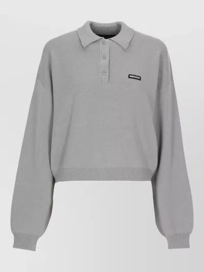 Rotate Birger Christensen Long Sleeve Polo Shirt Ribbed Trims In Gray