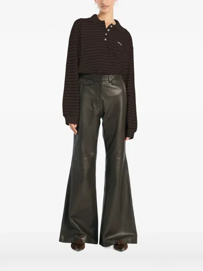 Rotate Birger Christensen Long-sleeve Polo Top In Brown