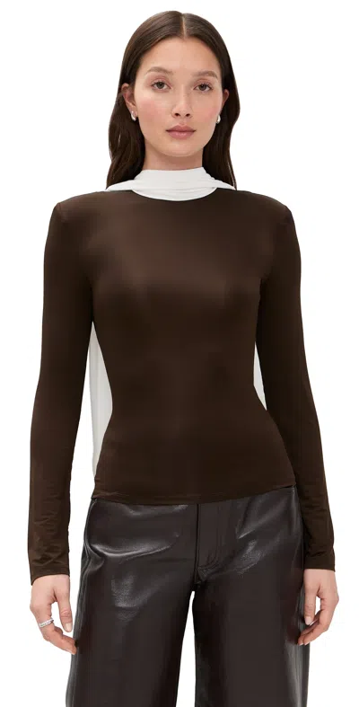 Rotate Birger Christensen Long Sleeve Scarf Top Chicory Coffee Comb In Brown