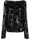 Rotate Birger Christensen Off-the-shoulder Sequined Stretch-mesh Top In Black