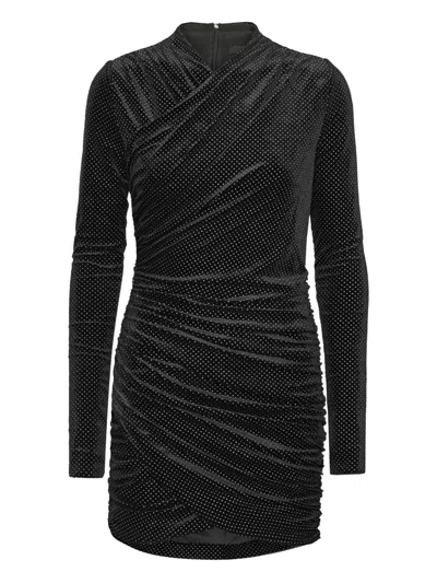 Rotate Birger Christensen Long-sleeve Velvet Mini Dress In Black