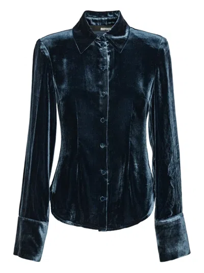 Rotate Birger Christensen Long-sleeve Velvet Shirt In Black