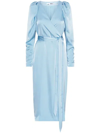 Rotate Birger Christensen Long-sleeve Wrap Dress In Blue