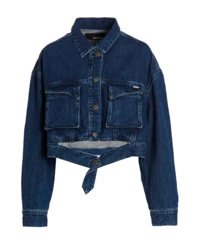 Rotate Birger Christensen Long-sleeved Denim Coat In Blue