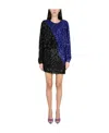 Rotate Birger Christensen Rotate Color Block Sequined Mini Dress With Long Sleeves In Black