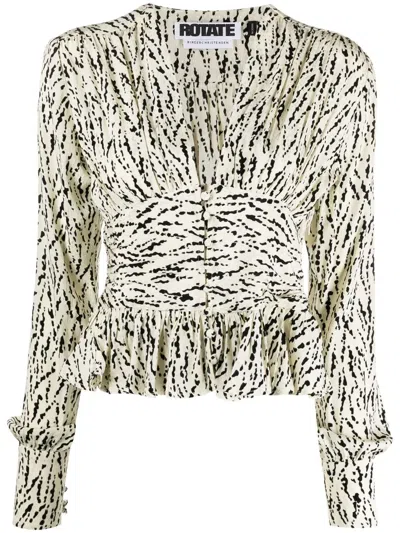Rotate Birger Christensen 'tracy' Deep V-neck Print Blouse In Neutrals