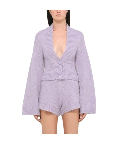 Rotate Birger Christensen Long-sleeved Knitted Cardigan In Purple