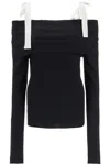 Rotate Birger Christensen Off-shoulder Top With Tied Bow Straps In Black
