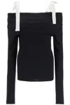 Rotate Birger Christensen Off-shoulder Top With Tied Bow Straps In Black