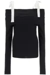 Rotate Birger Christensen Off-shoulder Top With Tied Bow Straps In Nero