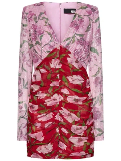 Rotate Birger Christensen Long-sleeved Pink Floral-print Mini Dress