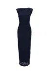 Rotate Birger Christensen Long Sleeveless Fitted Midi Dress With Textured Detailing In Blue