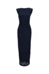 Rotate Birger Christensen Long Sleeveless Fitted Midi Dress With Textured Detailing In Blue