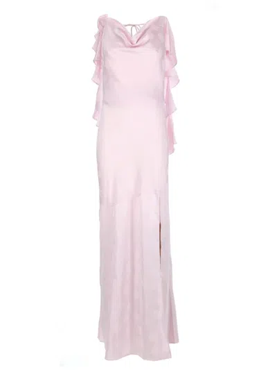 Rotate Birger Christensen Long Waterfall Dress In Pink