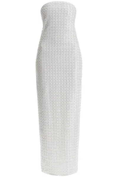Rotate Birger Christensen Long White Cotton Bodycon Dress With Beads Strapless