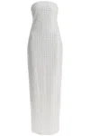 Rotate Birger Christensen Long White Cotton Bodycon Dress With Beads Strapless In White