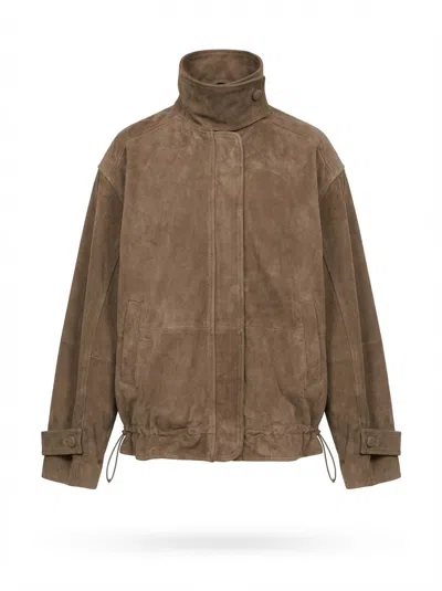 Rotate Birger Christensen Long-sleeved Leather Jacket In Brown