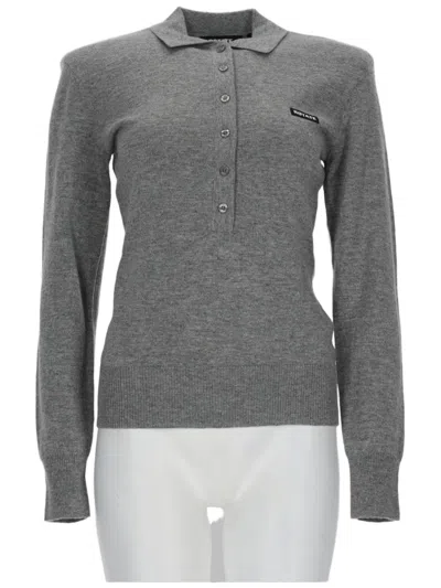 Rotate Birger Christensen Long-sleeved Polo Merino Wool-cashmere Sweater In Gray