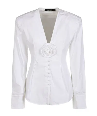 Rotate Birger Christensen Floral-applique V-neck Shirt In White