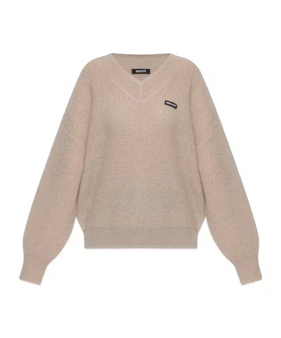 Rotate Birger Christensen Logo-patch V-neck Sweater In Neutral