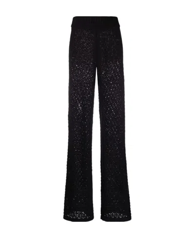 Rotate Birger Christensen Loose-knit High-waisted Trousers In Black